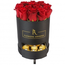 Коробка из Красных Роз и  Ferrero Rocher