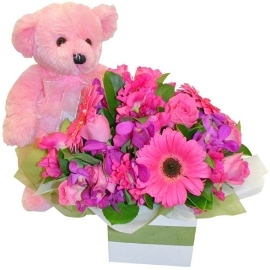 Pink Bouquet & Teddy Bear