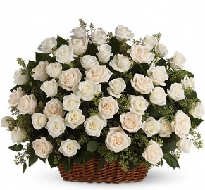 White Basket of 90 Roses