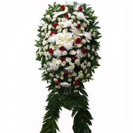 White Wreath with Red Roses